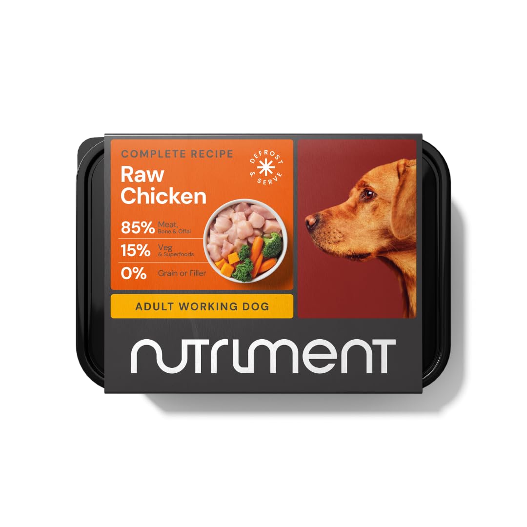 NUTRIMENT ENHANCED ADULT WORKING DOGS Raw Food (10 Tray pack) Frozen, Complete Premium BARF Diet Wet Dog food, Gluten-Free, Raw Protein, Digestible, All breeds, Sizes - 11.023 lb Chicken