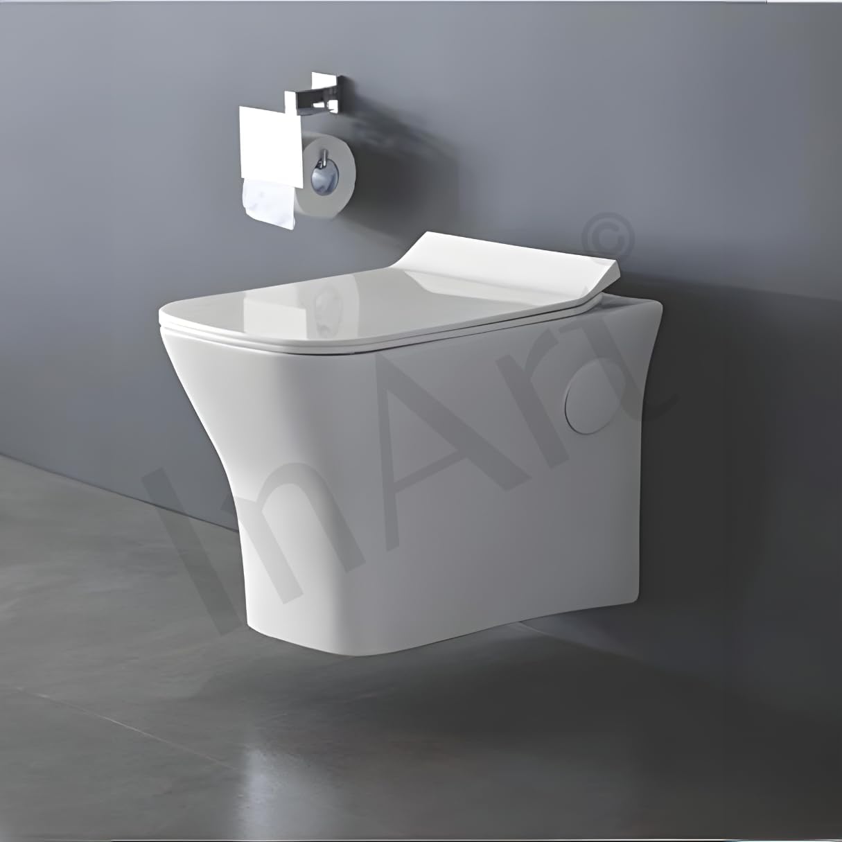 InArt Ceramic Commode Wall Mount/Wall Hung Western Toilet/Commode/Water Closet/EWC/WC/European Commode for Bathrooms P Trap Outlet is from Wall with Soft Close Seat Cover in White Color