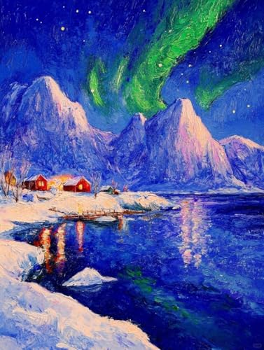 Point de croix paysage fantastique aurores boréales kit perlage créatif DIY débutants 30x40cm