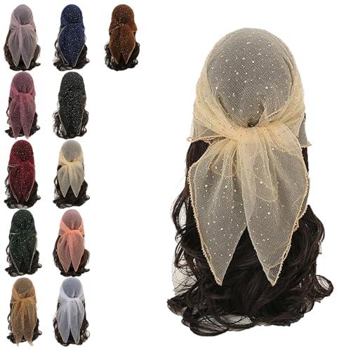 Women's Glitter Decor Head Scarf, Rhinestone Head Scarf 31.5 Inch, Glitter Heads Scarfs, Fashionable, Versatile and Parties