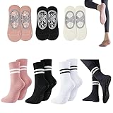 6 Pares Calcetines de Yoga para Mujeres, Calcetas Pilates Antideslizantes, 3 Calcetines Largos de Yoga Agarre, 3 Calcetines...
