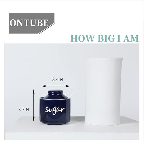 Miniatura 3 de ONTUBE Azucarero de cerámica con tapa y cuchara, olla de azúcar de porcelana, 8 onzas (azul marino)