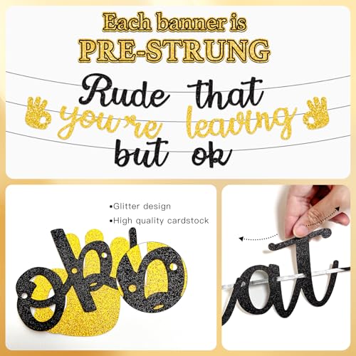 Image of Pre-Strung Rude That You'Re Leaving But Ok Glitter Banner, Going Away Party We Will Miss You Decorations, Great for Goodbye Farewell Job Change Party