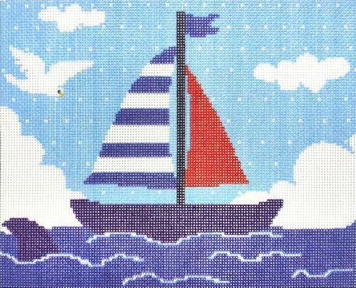 Howie's Needlepoint Needlepoint Canvas, 18CT Embroidery Stamped Patterns for Beginners or Advance, Printed Canvas(Sailboat and Seagull,6x7.5inch)