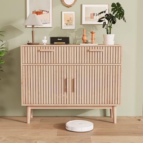 Rattan Sideboard Kommode mit 2 Schublanden und 2 Türen,100x35x80 cm...