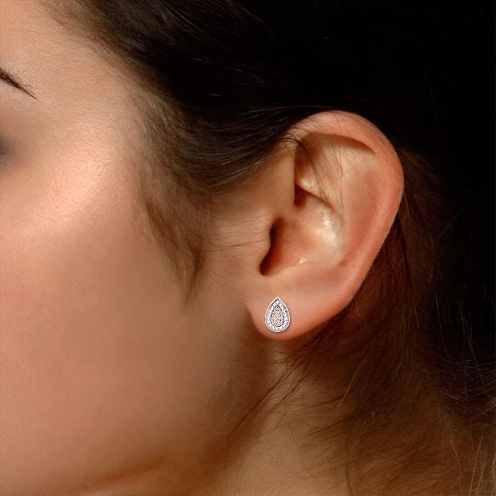 SAVEARTH DIAMONDS Teardrop Design, 1/10 Cttw Round Lab Grown Diamond Stud Earrings In 10k Solid Gold Jewelry For Women Engagement Wedding (0.10 Cttw)