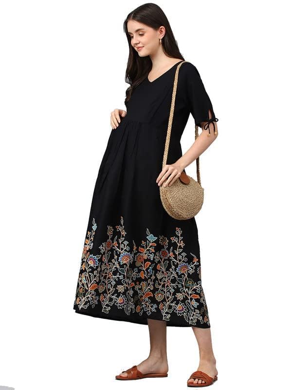 Negen Rayon Maternity Dresses for Women with Feeding Zip – Floral Nursing Pre and Post Pregnancy Wear – Breastfeeding Maternity Gown Kurti for Pregnant Women