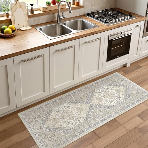 Restydon Runner Rug 2x6, Non Slip Washable Rugs for Hallways, Beige