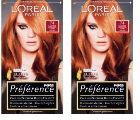 L'Oréal Paris Préférence Coloration Permanente Cheveux, Nuance : Dublin Mango (7.4), Cuivré Intense (Lot de 2)