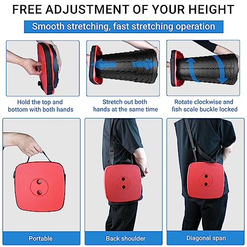 Image of Upgraded Square Folding Stool, Max Load Capacity 485lbs, Portable Collapsible Seat, Telescoping Foldable Stool for Camping,Fishing,Hiking,Travel, Red