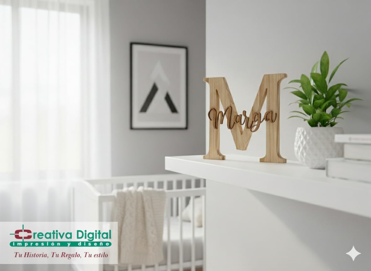 Creativa Digital Letra con Nombre Decorativa en Madera | Hecho a Mano | Madera de Pino Gallego | Ideal para Regalar o Decorar