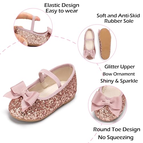 Image of PHIRAMIN Toddler Flower Girl Dress Shoes - Little Girl Ballet Flats Bow Wedding Party