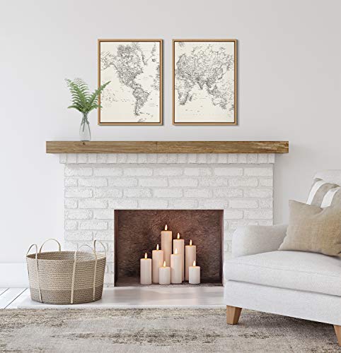 Kate And Laurel Sylvie Vintage Black And White World Map Framed Canvas Wall Art Set By The Creative Bunch Studio, 2 Piece 18X24 Natural, Chic Map Art For Wall #TOP1