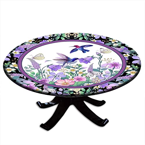 igoga sports Round Elastic Edge Table Covers Hummingbird Fitted Tablecloth, Polyester Table Pad Cloth for Indoor Outdoor Party Dinner Patio Decor Fits Tables Up to 48'' - 52''