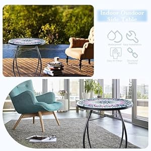 MUMTOP Side Patio Tables-Mosaic Outdoor Side Table - 14’’ Flower Glass Accent Round End Table, Plant Stand Indoor Small Coffee Table for Garden or Living Room Decor MUMTOP Side Patio Tables Mosaic Outdoor Side Table 14 Flower Glass Accent Round End Table Plant Stand Indoor Small Coffee Table for Garden or Living Room Decor