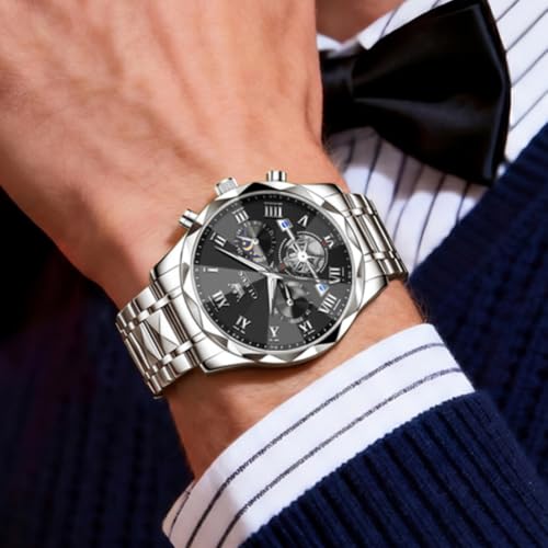 Image of OLEVS Watches for Men Luxury Diamond Casual Large Dial Watches Stainless Steel Waterproof Business Dress Analog Luminous Date Mens Watches