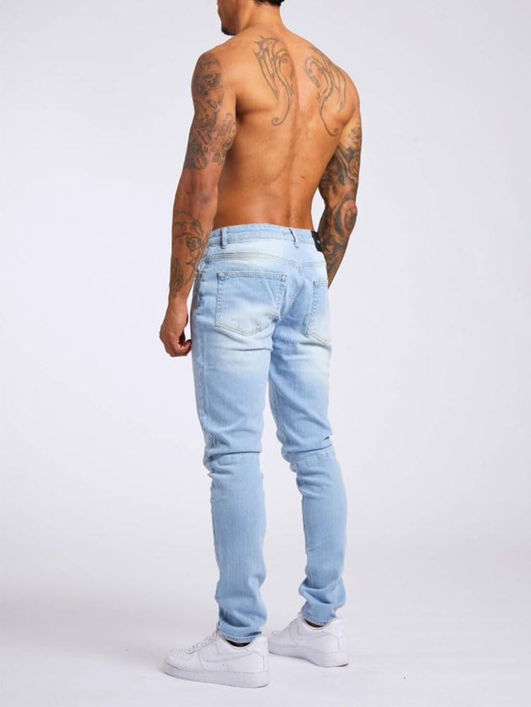 Jeans Homme Pantalons en Denim à Trou Droit Jeans Trou Cassé Pantalons avec Fermeture Éclair Jean Hip Hop Bassin Jeans Homme Pantalons de Sport Jeans Trou Cassé