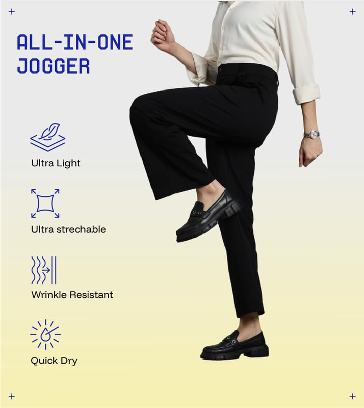 Image of BLUE TYGA Women's Office Joggers | Ultra-Light & 4-Way Stretch | Wrinkle-Resistant & Quick-Dry | No Iron Needed | Power Dressing for Bold, Unstoppable Women