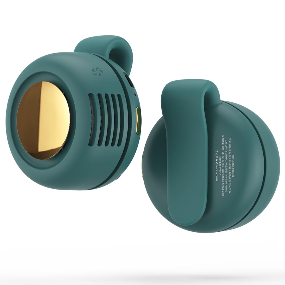 IGRARK Silent Mini Bladeless Fan Green, Portable Waist Clip Fan, Rechargeable Hands-Free Belt Fans with 3 Speeds for Travel Office Shirt, Summer Gift for Outdoor Lovers