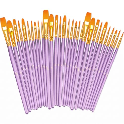Image of BOSOBO Assorted Nylon Acrylic Artist Paint Brushes Set,Purple,30 Pcs