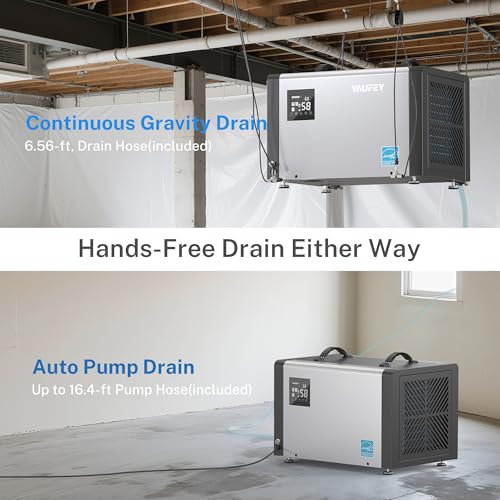 Yaufey 70 Pints Energy Star Commercial Dehumidifier with Pump for 5000 Sq. Ft. Crawl Space, Basement, Industrial, 10-90% RH Humidity Control, 24/7 Continuous Drainage, TUV Certified, 5-Year Coverage by yaufey - Image 5