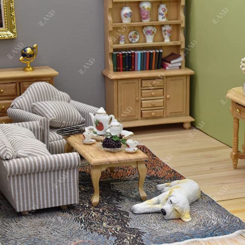 Iland Miniature Wooden Dollhouse Furniture Set: Sofa, Cabinets, Coffee Table For Dollhouse Living Room (Classic Doll Furniture 7Pcs) #TOP2