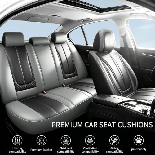 Image of Fit Outback Car Seat Covers Compatible with Subaru Outback 2010-2025 2026 - Premium Breathable Leather,Airbag Compatible,Waterproof All-Weather Seat Cushion Protector, 2 Front Seat Gray&Black