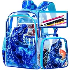 Kids Clear Backpack - Blue Lightning Dinosaur