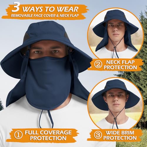 image for EINSKEY Fishing Hat with Neck Flap, UV Protection Wide Brim Sun Hat fo