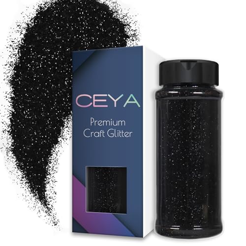 Ceya 3.5oz/ 100g Ultra Fine Glitter Powder Black Glitter 1/128” 0.008” 0.2mm for Slime Epoxy Resin Craft Tumbler Jewelry Nail Art Festival Makeup Scrapbook Painting Wedding Cards