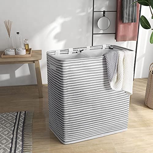 Chrislley 130L laundry basket Freestanding Laundry Hamper with Handle Large Collapsible Laundry Basket 2 Removeable Liner Bags Laundry Bin for Clothes Washing Bedroom