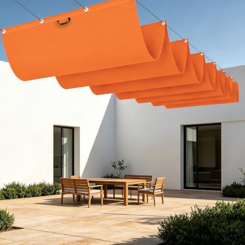 Toile ombrage vague rétractable 3.5x8.7m orange imperméable avec cordons