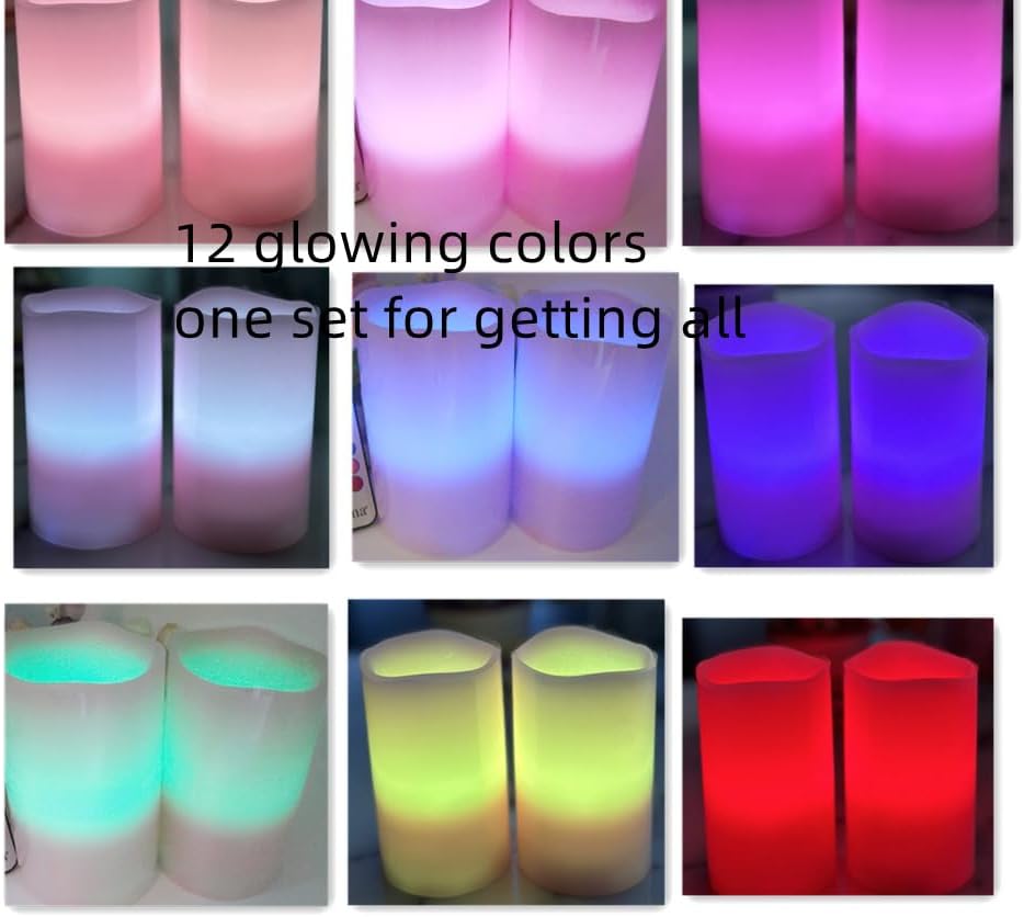 Adoria Pink Flameless Candles Set 2-Real Wax Pillar Candles Battery with Rose Scented, Dia3 XH5“-Multi Function Remote and Timer for Color Changing, Flickering, Home Decor.Camping,Party