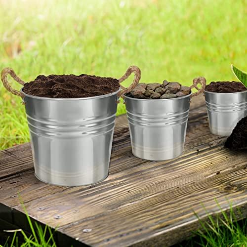 Belle Vous Silver Metal Bucket (3 Pack) - Galvanised Iron Heavy Duty Buckets with Handle - Indoor/Outdoor Home & Garden Storage for Ash, Coal, Party Favors, Cleaning Supplies, Flowers & Ice Buckets
