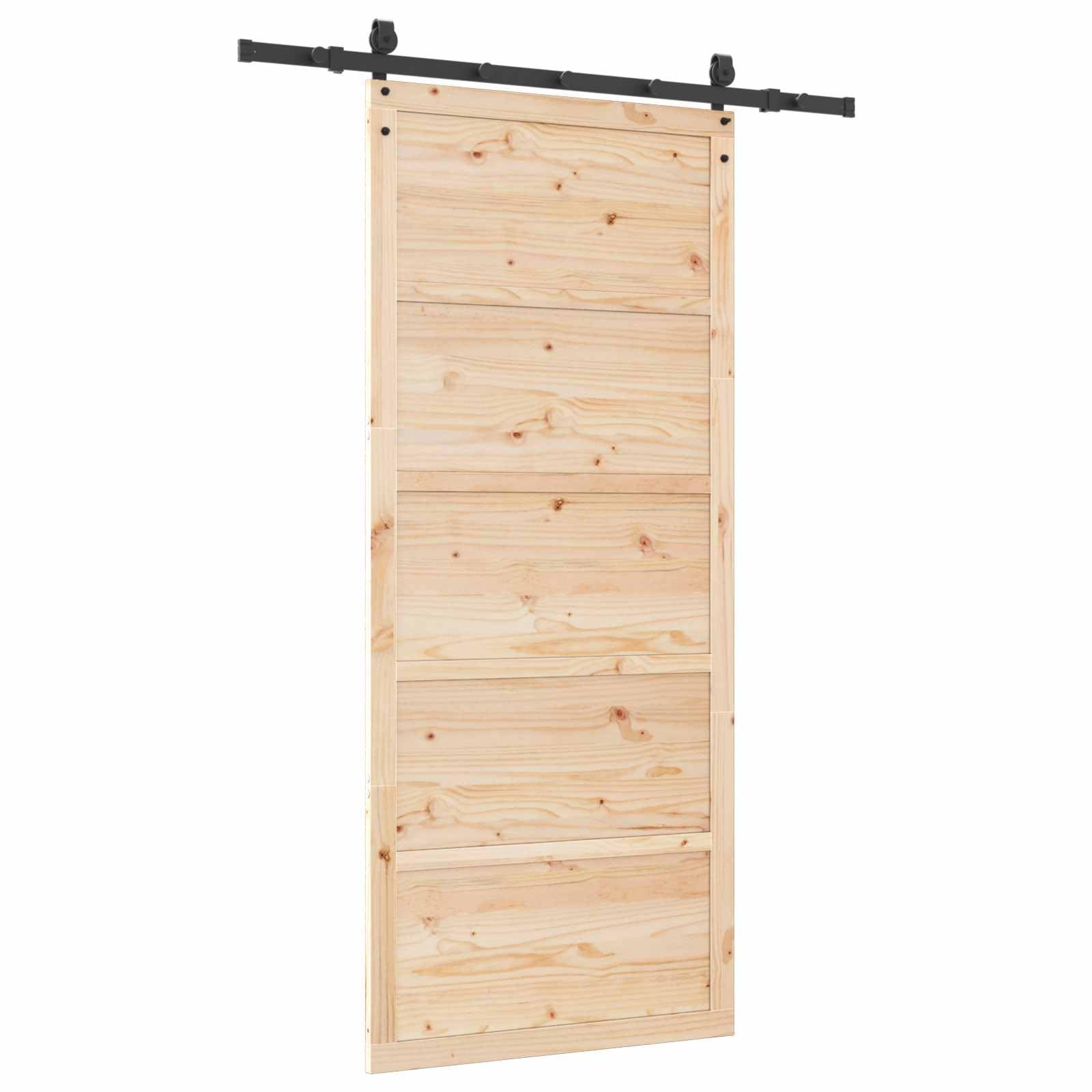 Porta scorrevole in legno di pino massiccio, 80 x 208 cm, porta scorrevole salvaspazio con sistema a binari, per interni