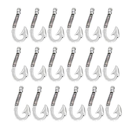 Mystart 100 Pieces 13mm x 31mm Vintage Alloy Fish Hook Charms Pendents Jewelry Findings for Making Bracelet Necklace (Silver)