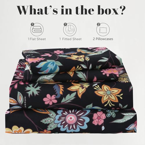 Image of Bedlifes Floral Pattern Bed Sheet Set King Size, 18-24 inch Extra Deep Pocket | Ultra Soft Microfiber, Breathable & Silky, OEKO-TEX Certified, Easy-Care Machine Washable, 4PCS, All-Season Spring Bedding