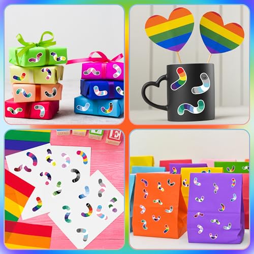 Image of LGBTQ Pride Month Sticker - 1000 Pcs LGBTQ Pride Month Flag Rainbow Candy Worm Waterproof Vinyl Reusable Laptop Sticker Coloring Book Scrapbook Water Bottle Page Activity Pad Party Favors