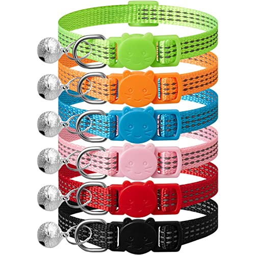 Upgraded Version 6 Pack Reflective Cat Collars With Bell,Breakaway Safety Kitten Collar,Adjustable 7''-12'',For Girl Boy Cats,Pet Supplies,Stuff,Accessories #TOP4