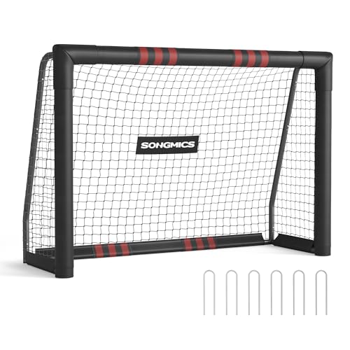 SONGMICS Fußballtor für alle Altersgruppen Stahlrohre PE-Netz Outdoor Garten Strand 60 x 180 x 120 cm Schaumstoff ummantelt schwarz SZQ180RZ02