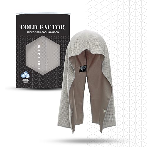 COLD FACTOR Instant Cooling Hoodie Towel (Gray) – Advanced Chemical-Free Evaporative Cooling Technology – UPF50+ Sun Protection, Reflective Accents & Snap Closure, Moisture-Wicking & 2+ Hours Cooling
