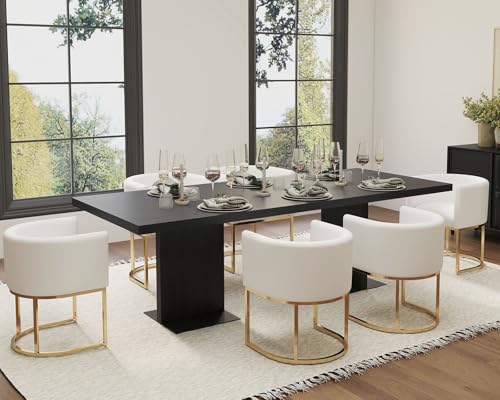 Image of HNY Mid Century Modern Upholstered Barrel Dining Chairs with Arms Set of 6, Velvet Kitchen & Dining Room Chairs, 18.5 inch Wide Accent Chairs for Dining Room Living Room with Gold Metal Frame, Cream