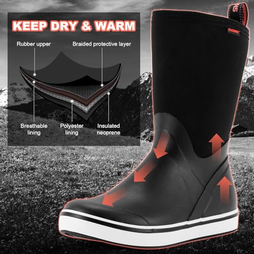 Showave Men's Deck Boots Mid Calf Rubber Boots Waterproof Fishing Sailing Boots Non-Slip Insulated Rain Boots For Outdoor Gardening Mud Yard Working3