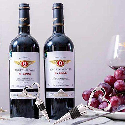 Amadj 24 Pack Zinc Alloy Heart Wine Bottle Stopper And Beverage Wine Bottle Stoppers With White Sheer Bag For Wedding,Holiday Party,Birthday(Silver Heart, 24) #TOP6