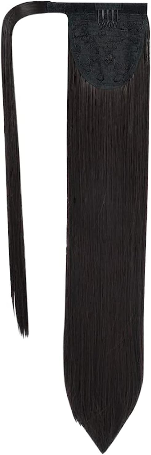 SEIKEA Clip in Ponytail Extension Wrap Around Natural Hairpiece for Women 20 Inch Straight Hair - Black Brown