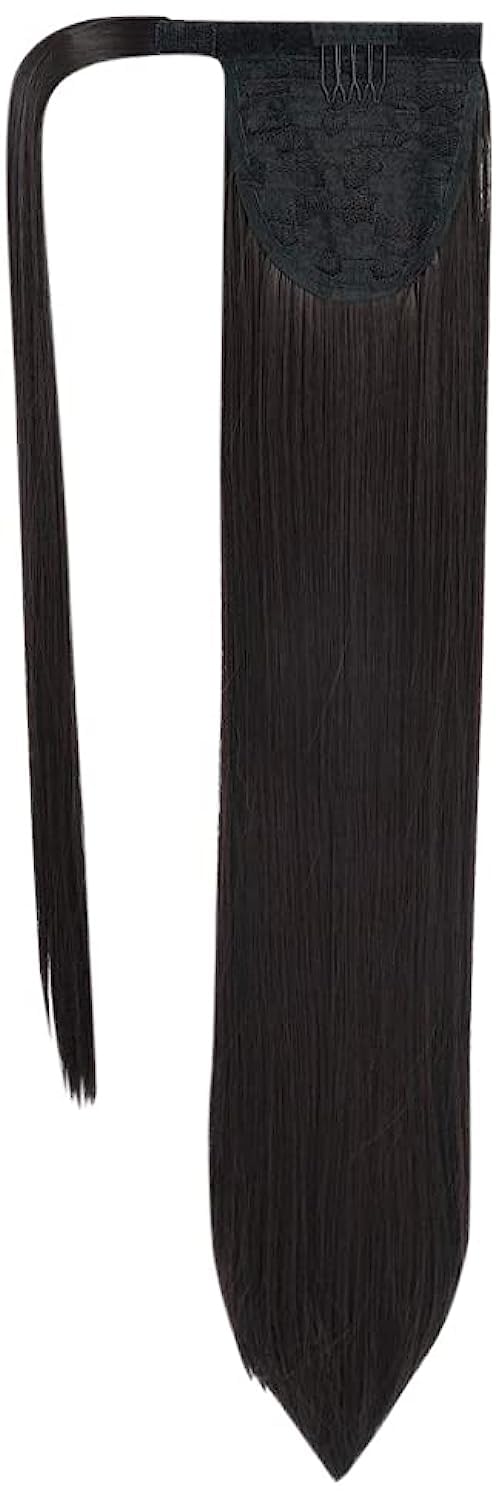 SEIKEA Clip in Ponytail Extension Wrap Around Natural Hairpiece for Women 20 Inch Straight Hair - Black Brown