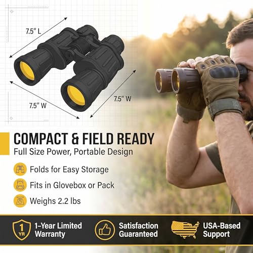 Image of CampCo Humvee 20x50 Rubber Binoculars Telescope Goggles for Adults, Hunting Travel Cruises Football Games Sports & Outdoors Military Police Personnel