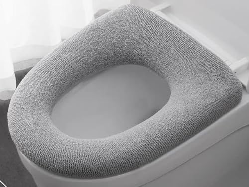 Qyjhska Cojines Universales para Inodoro, Funda de Asiento de Inodoro, Suave y Cálido, elástico Lavable,Textura agradable para la piel y confortable, disponible para todas las estaciones (gris) Cover