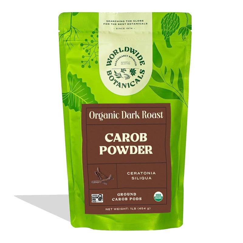 Worldwide Botanicals Organic Carob Powder, Dark Roast – 1 lb – Caffeine Free Cocoa Alternative – Low Fat Super Food with Natural Sweetness– Gluten Free, Kosher, 16 ounces