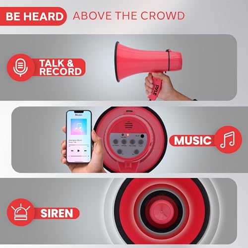 Pyle 20W Megaphone Bullhorn - 5.43" x 8.66" Portable Megaphone, 400-Yard Projection Range, Automatic Siren, Voice Talk, Music & Whistle, Adjustable Volume, Shoulder Strap, Battery Operated by Pyle - Image 3